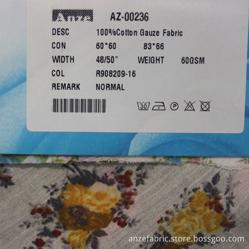 floral printed 100% cotton gauze fabric